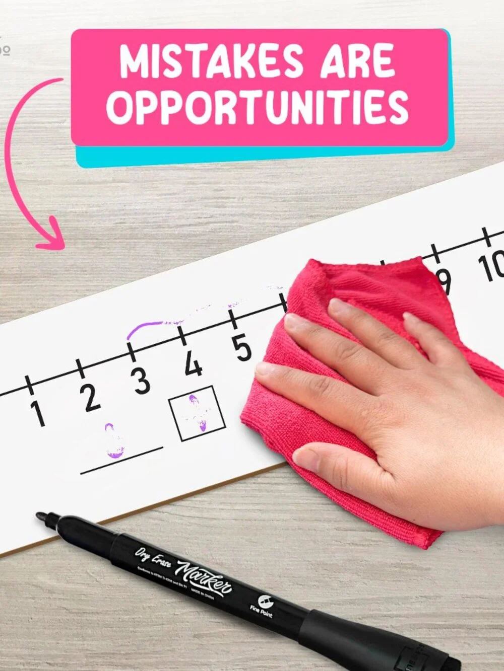 SCRIBBLEDO Dry Erase Number Line Board 4x12 Inch Lapboard Double Sided White Boa